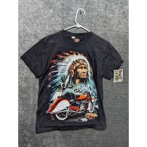 Rock Eagle Mens Native American Motorcycle Graphic T Shirt Black Size M